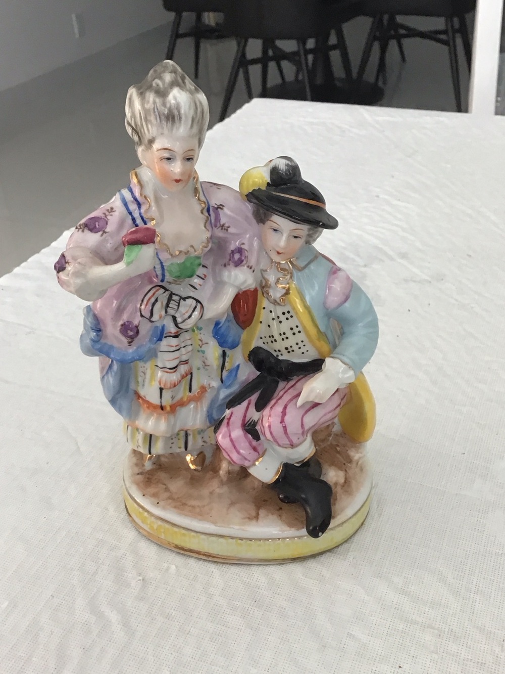 Hand-Painted Porcelain Couple Figurine in Pastel Colors #88